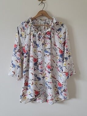 Simply Noelle White Floral Ruffle Neck Tunic Size XXL (16-18)